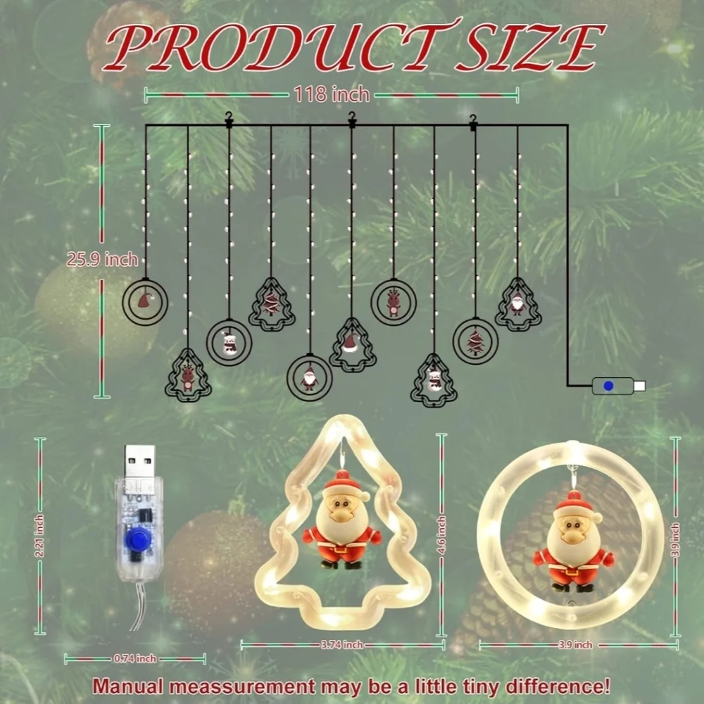 Madala USB Christmas Icicle Lights Featuring Santa and Friends with Remote